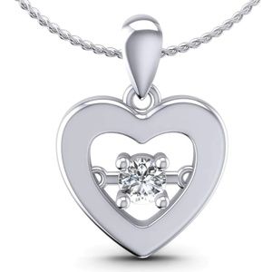 925 0.10 CT Round Cut Natural Diamond Heart Pendant & 18” chain